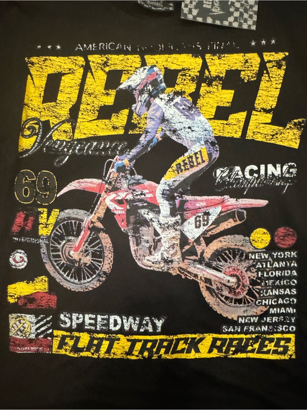 rebel Black Short Sleeve Moto Graphic Tee with Yellow Lettering - Picture 3 of 8